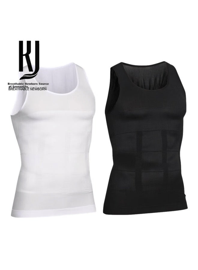Kj Men's Shapewear Waist Slimming Vest Elastic Body Shaping Chest Compression Fitness Sports Tummy Control Shirt - Image 1