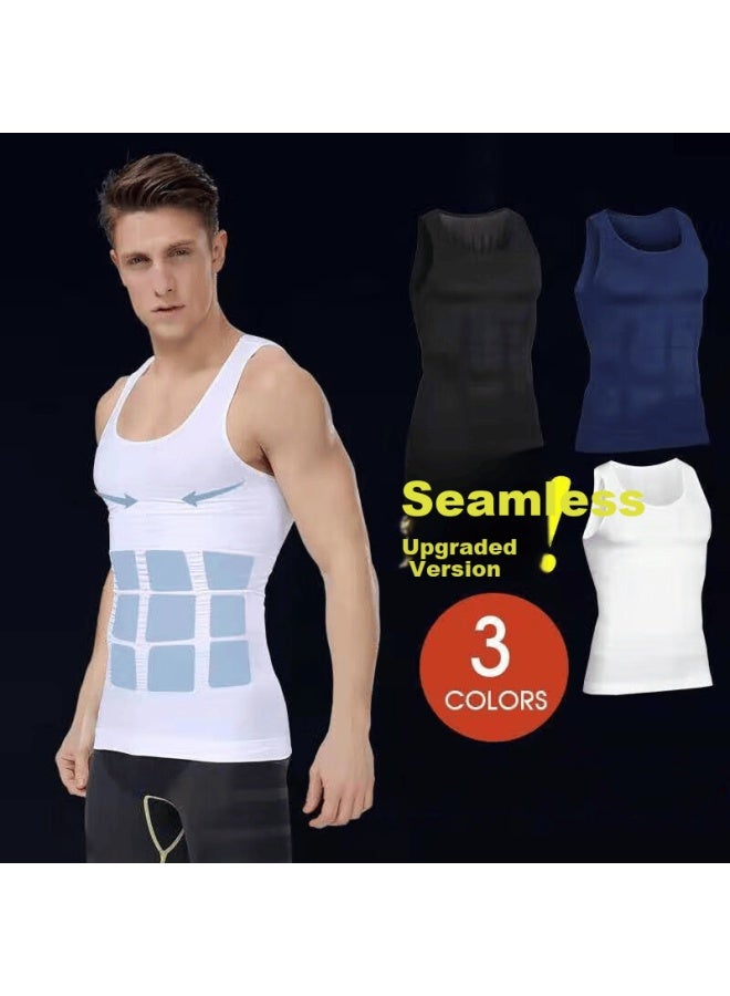 Kj Men's Shapewear Waist Slimming Vest Elastic Body Shaping Chest Compression Fitness Sports Tummy Control Shirt - Image 3