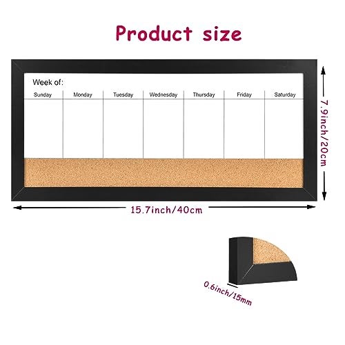 Umtiti Magnetic Weekly Dry Erase White Board and Cork Board, Black Wood Frame，Magnetic Surface Whiteboard for Home Office and Wall Decor(ZHZL-2040BK) - Image 2