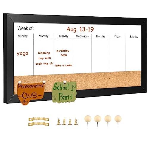 Umtiti Magnetic Weekly Dry Erase White Board and Cork Board, Black Wood Frame，Magnetic Surface Whiteboard for Home Office and Wall Decor(ZHZL-2040BK) - Image 1