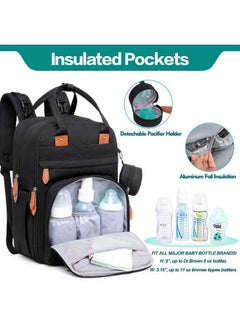 BabbleRoo Diaper Bag Backpack - Tote - Multi Function Waterproof Diaper Bag, Travel Essentials Baby Bag With Changing Pad, Stroller Straps & Pacifier Case - Unisex, Black  - Image 3