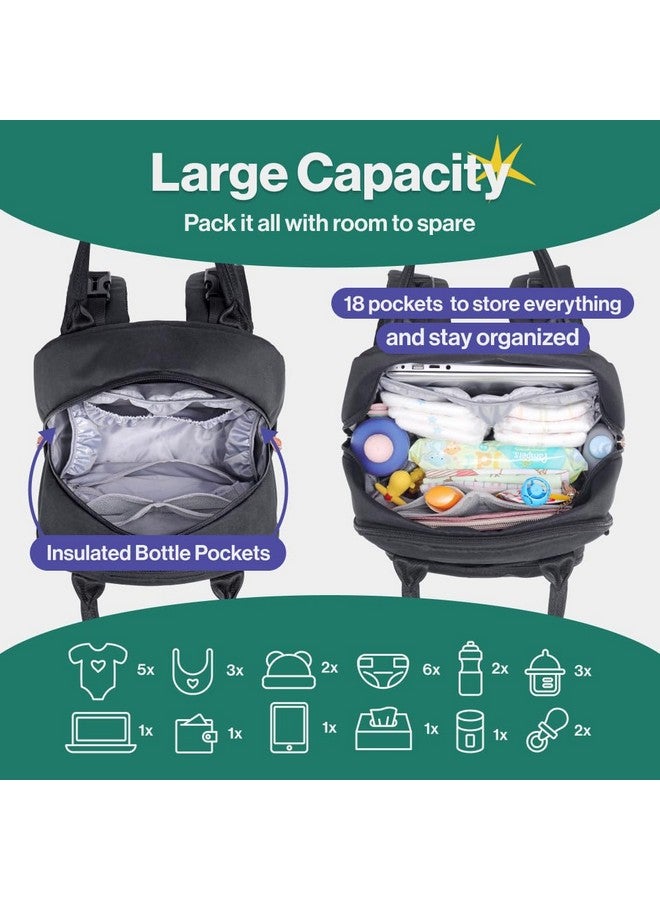 BabbleRoo Diaper Bag Backpack - Tote - Multi Function Waterproof Diaper Bag, Travel Essentials Baby Bag With Changing Pad, Stroller Straps & Pacifier Case - Unisex, Black - Image 4
