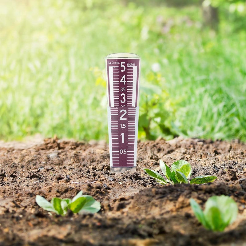La Crosse Technology La Crosse 704-1531R-INT Large Magnifying Easy Read 5-Inch Capacity Acrylic Rain Gauge in Burgundy - Image 1