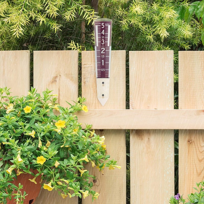La Crosse Technology La Crosse 704-1531R-INT Large Magnifying Easy Read 5-Inch Capacity Acrylic Rain Gauge in Burgundy - Image 2