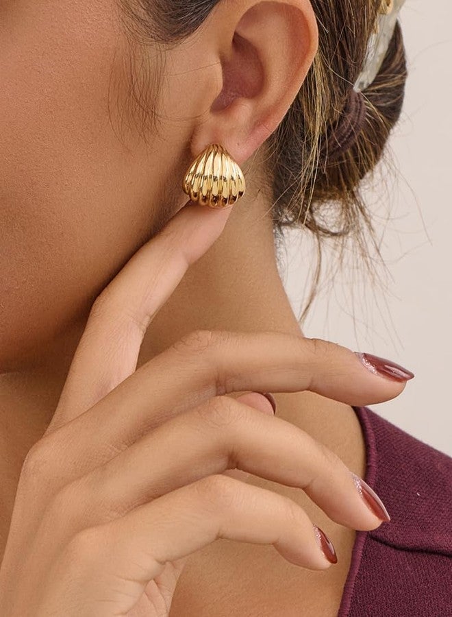 FAUTHENTICUTE Chunky Shell Hoop Earrings For Women Small Gold Textured Seashell Teardrop Statement Earrings Boho Chunky Jewelry Gift - Image 2