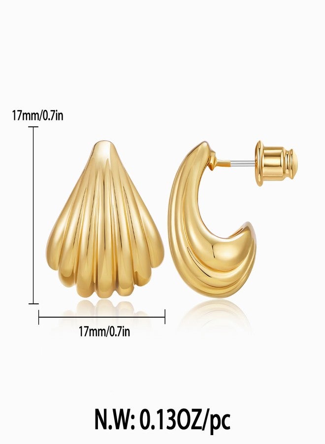 FAUTHENTICUTE Chunky Shell Hoop Earrings For Women Small Gold Textured Seashell Teardrop Statement Earrings Boho Chunky Jewelry Gift - Image 5