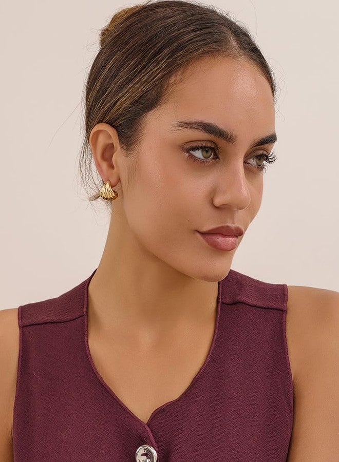 FAUTHENTICUTE Chunky Shell Hoop Earrings For Women Small Gold Textured Seashell Teardrop Statement Earrings Boho Chunky Jewelry Gift - Image 4