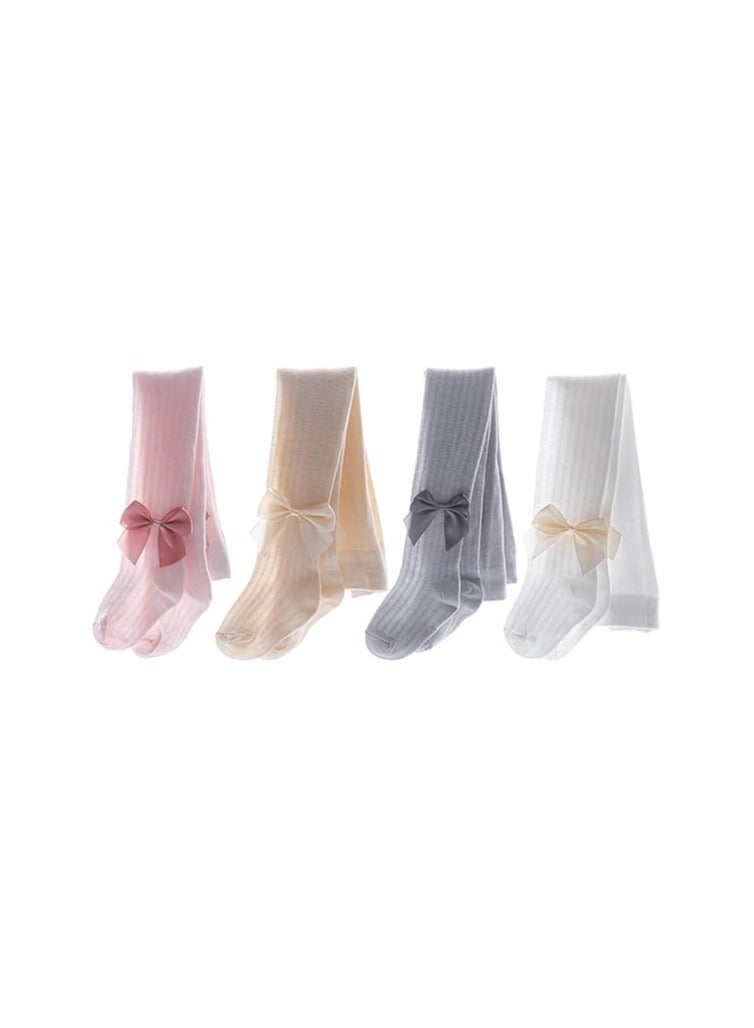 Charming Bowknot Baby Tights - 4 Pack Summer Sheer Cotton Blend Pantyhose for Toddlers, Elegant Mesh Lace Design, Breathable Hollowed Fabric, Stretchy Footed Leggings for Girls Aged 2-4 Years. - Image 1