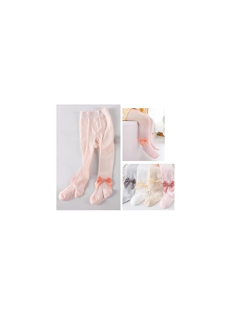 Charming Bowknot Baby Tights - 4 Pack Summer Sheer Cotton Blend Pantyhose for Toddlers, Elegant Mesh Lace Design, Breathable Hollowed Fabric, Stretchy Footed Leggings for Girls Aged 2-4 Years. - Image 4