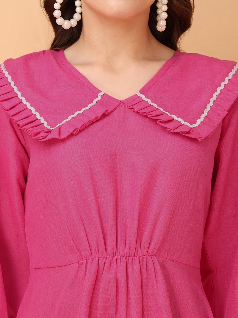 PURVAJA Women’s V-Neck Fit & Flared Cotton Blend Dress (Floe-039-L_Pink) - Image 5