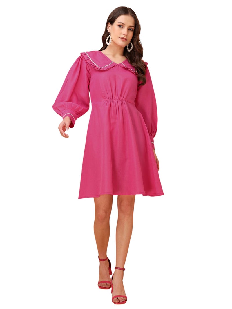 PURVAJA Women’s V-Neck Fit & Flared Cotton Blend Dress (Floe-039-L_Pink) - Image 1