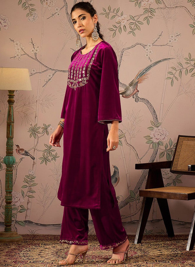 ساسافراس فوشيا مطرزة بالزهور سترة مخملية نسائية - Image 3