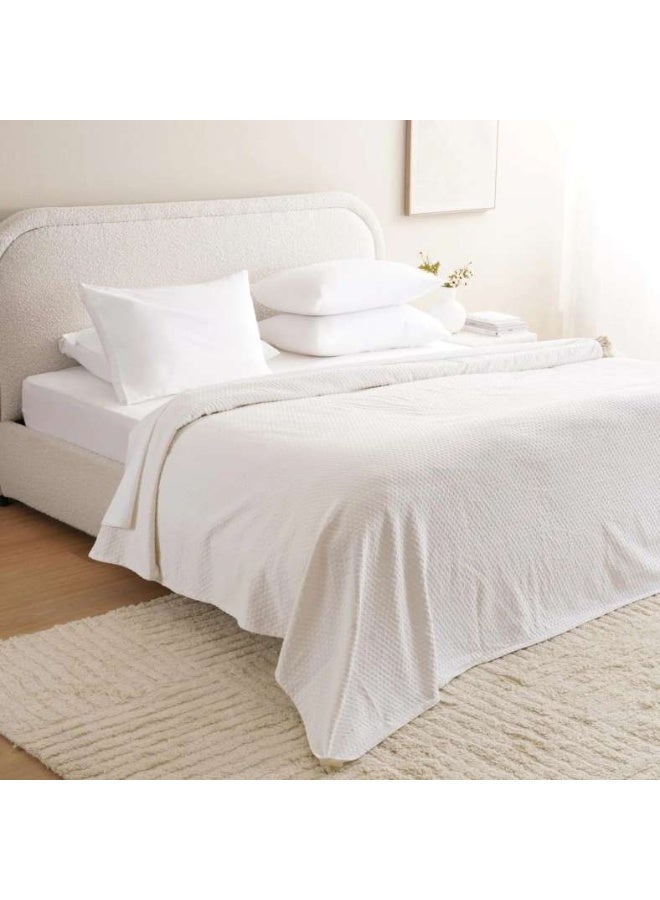 Pan Home Dobby Squares Soft Cotton Bedspread - White - Image 1