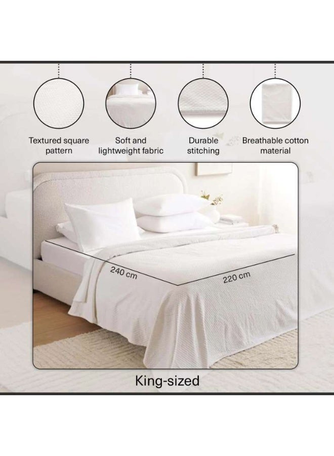 Pan Home Dobby Squares Soft Cotton Bedspread - White - Image 4