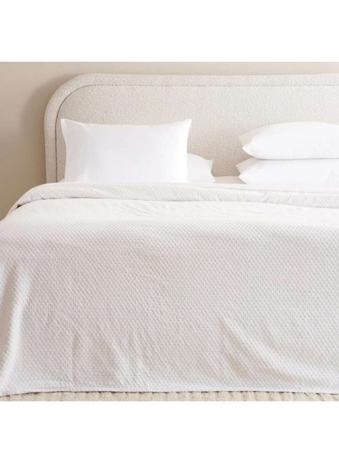 Pan Home Dobby Squares Soft Cotton Bedspread - White - Image 2