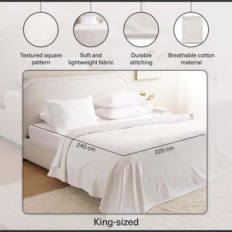 Pan Home غطاء سرير قطن ناعم بنقوش مربعة - أبيض - Image 4