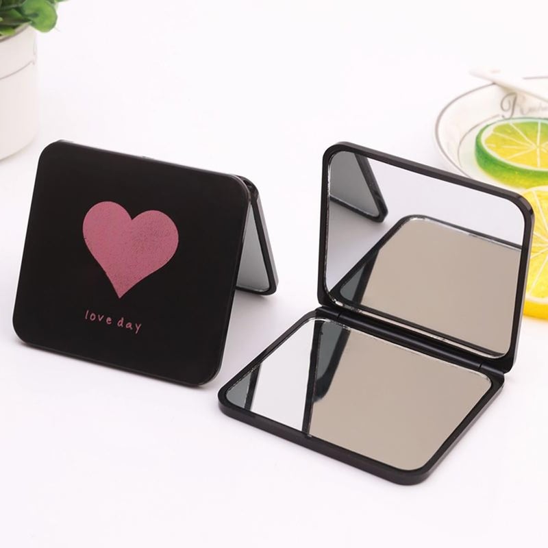 Leeonz Leeonz Premium Travel Makeup Vanity Mirror for Handbag Purse Pocket Magnifying Beauty Compact Mirror for Girls and Women Portable Handheld 2Sided Folding Cosmetic Mirror Heart Pattern - Image 3