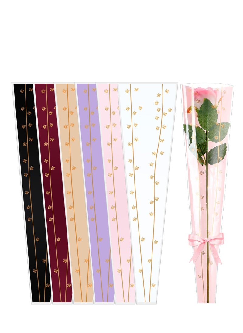 SYOSI 300 Pcs Single Rose Sleeve,  Single Floral Packaging Bag, Rose Wraps Bouquet Bags, Plastic Waterproof Flower Sleeves for Mother's Day Wedding Valentine's Day Engagement Gifts, 6 Colors  - Image 1