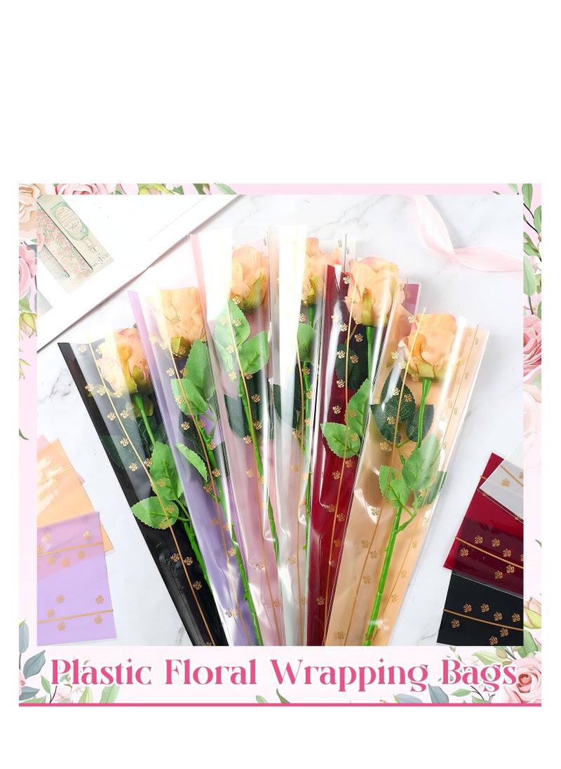 SYOSI 300 Pcs Single Rose Sleeve,  Single Floral Packaging Bag, Rose Wraps Bouquet Bags, Plastic Waterproof Flower Sleeves for Mother's Day Wedding Valentine's Day Engagement Gifts, 6 Colors  - Image 5