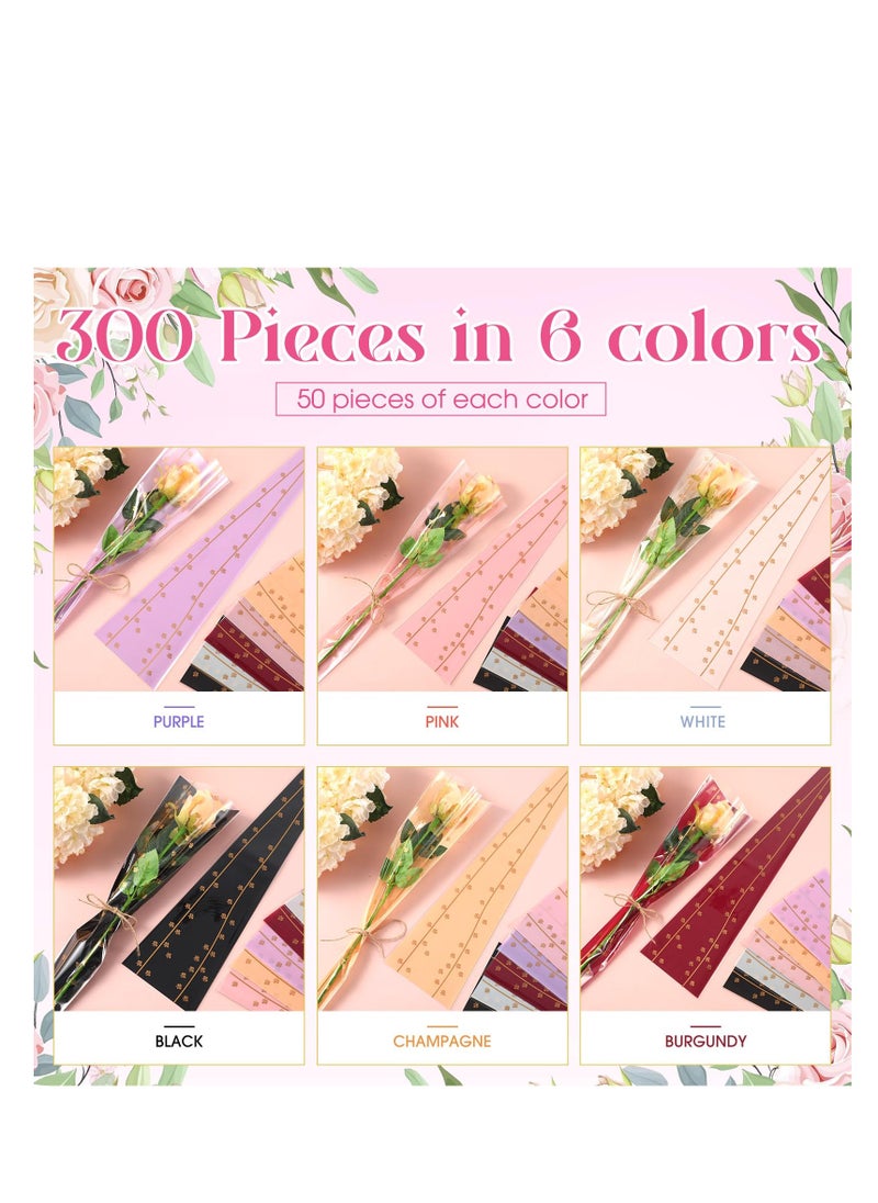 SYOSI 300 Pcs Single Rose Sleeve,  Single Floral Packaging Bag, Rose Wraps Bouquet Bags, Plastic Waterproof Flower Sleeves for Mother's Day Wedding Valentine's Day Engagement Gifts, 6 Colors  - Image 2
