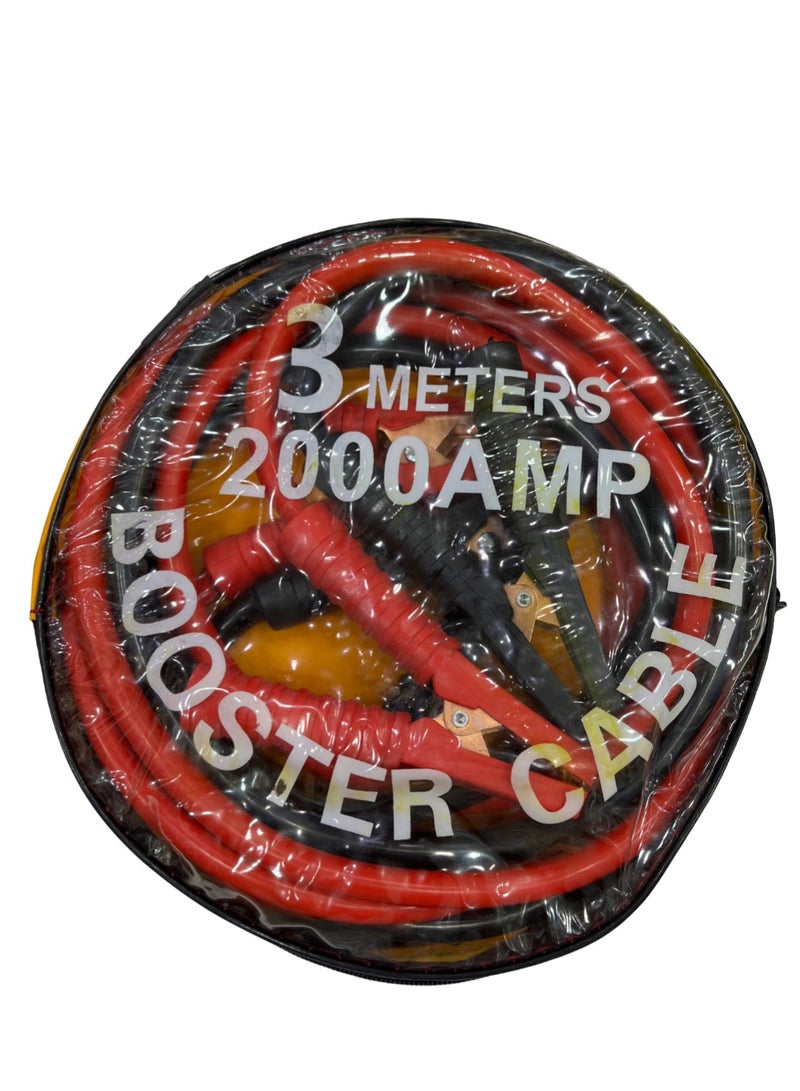 رويال - كابل معزز للسيارة شديد التحمل 2000 أمبير 3 أمتار 1.7 كجم، كابلات توصيل سلك طاقة معززة للبطارية، كابلات معززة للسيارات لبدء تشغيل البطاريات الميتة أو الضعيفة مع حقيبة حمل (أحمر وأسود) - Image 1