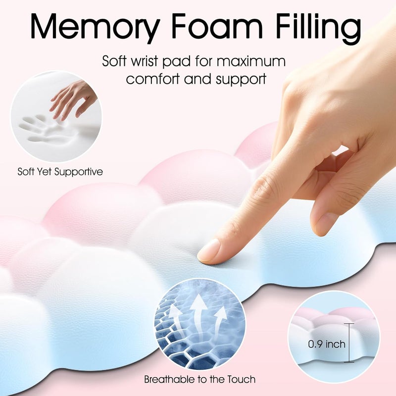 Sushret Cloud Wrist Rest for Computer Keyboard, 4-in-1 Memory Foam Leather Cloud Keyboard Wrist Rest and Mouse Pad Set with Ergonomic Support for Arm and Palm Cushion, Gaming/Work Setup, Rainbow - Image 4