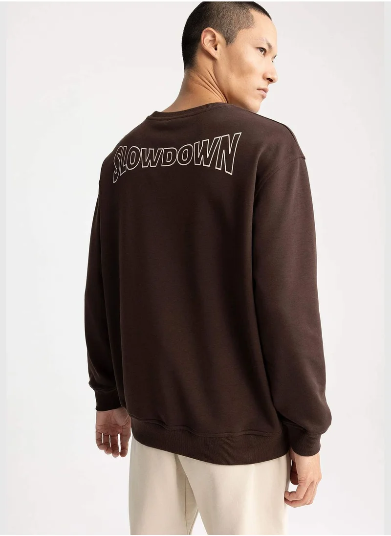 ديفاكتو Man Oversize Fit Crew Neck Long Sleeve Knitted Sweatshirt