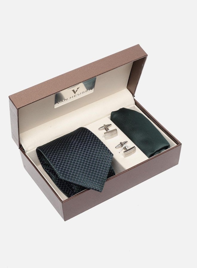 Van Heusen Men Green Party Tie Pocket Square And Cufflink - Image 2