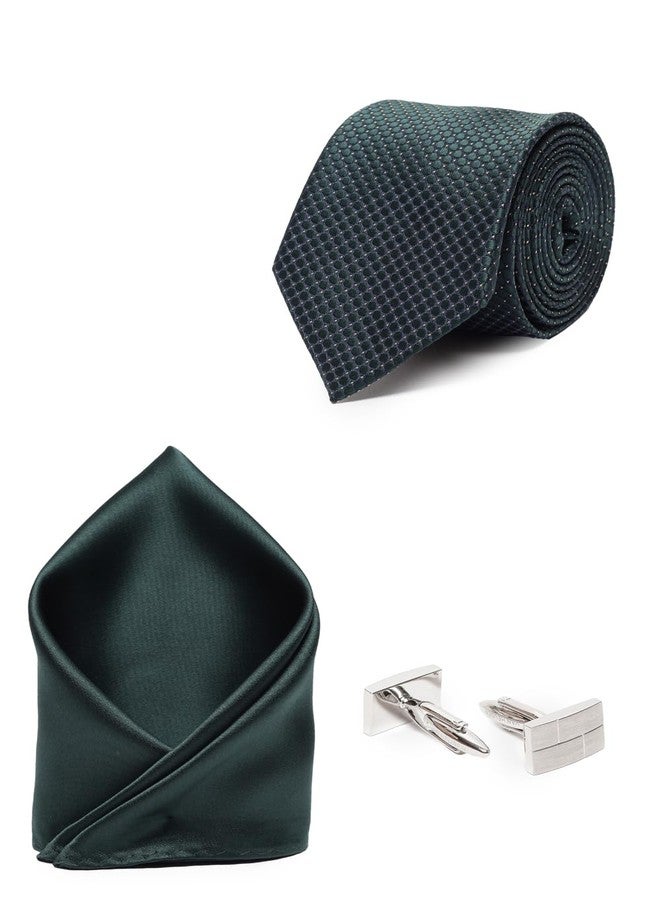 Van Heusen Men Green Party Tie Pocket Square And Cufflink - Image 1