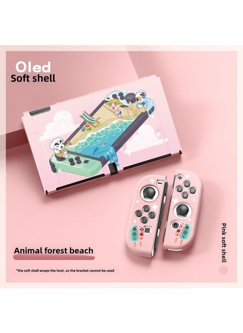 Nintendo Switch Oled TPU Matte Protective Case Embossed Color Printing Split Soft Case-Product Color:Animal Mori Friends Beach