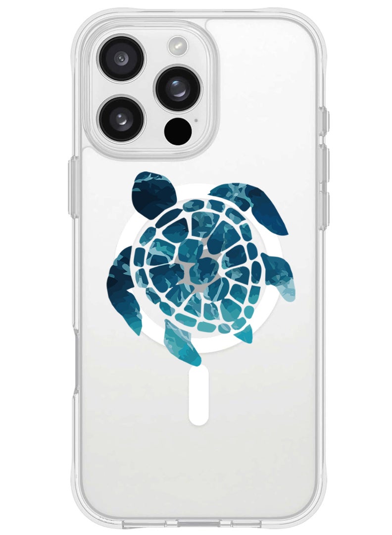 Theodor iPhone 16 Pro Magsafe Magnetic Case for iPhone Compatible with Wireless Charging, Shockproof Phone Bumper Cover - Blue Turtle - Image 1