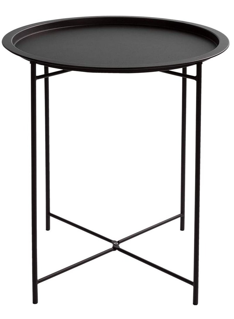 طاولة مستديرة بتصميم صينية للشاي والقهوة مناسبة للوضع بجانب السرير أو الأريكة لون أسود - Image 1