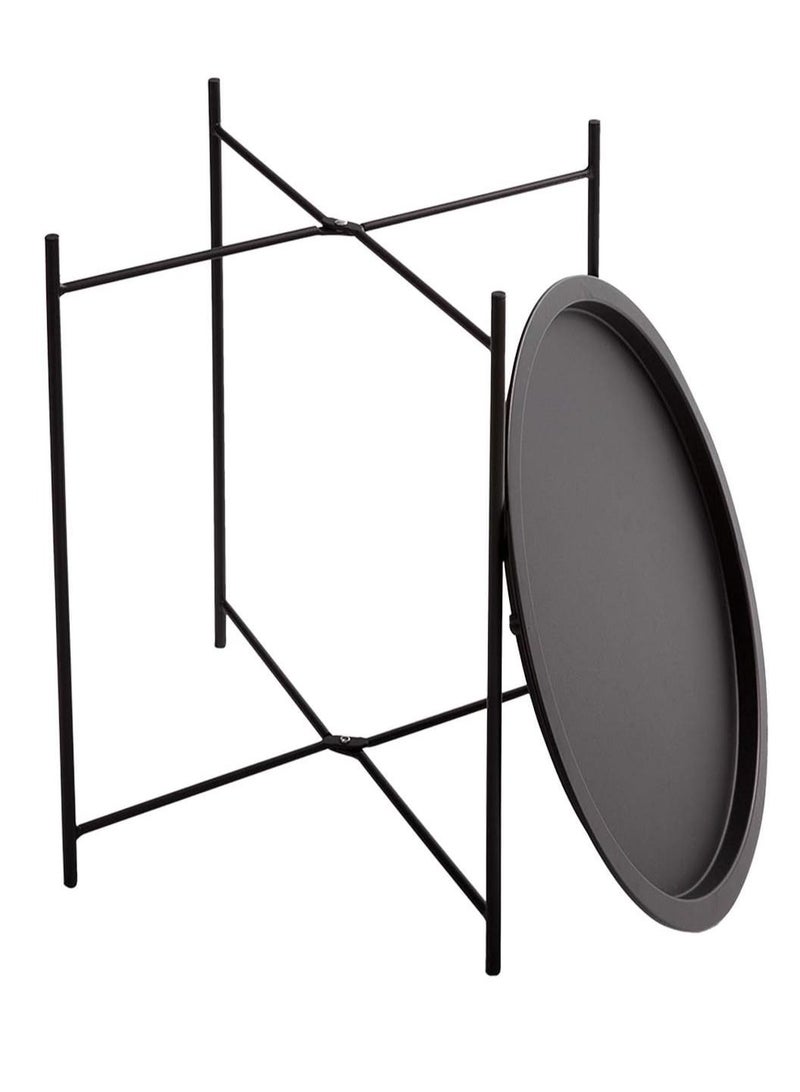 طاولة مستديرة بتصميم صينية للشاي والقهوة مناسبة للوضع بجانب السرير أو الأريكة لون أسود - Image 4