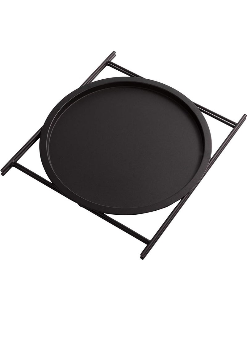 طاولة مستديرة بتصميم صينية للشاي والقهوة مناسبة للوضع بجانب السرير أو الأريكة لون أسود - Image 5