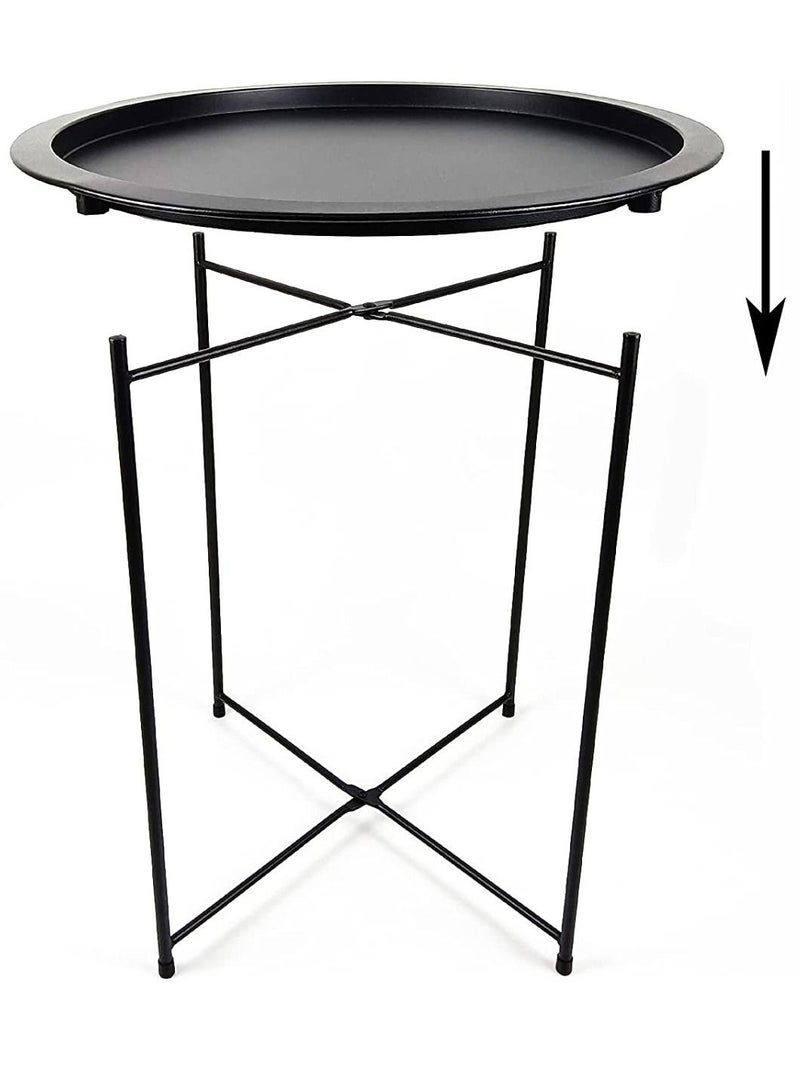 طاولة مستديرة بتصميم صينية للشاي والقهوة مناسبة للوضع بجانب السرير أو الأريكة لون أسود - Image 3