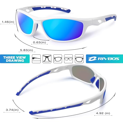 RIVBOS Polarized Sports Sunglasses Driving Sun Glasses Shades for Men Women for Cycling Baseball Running RB833-White&Blue - Image 3