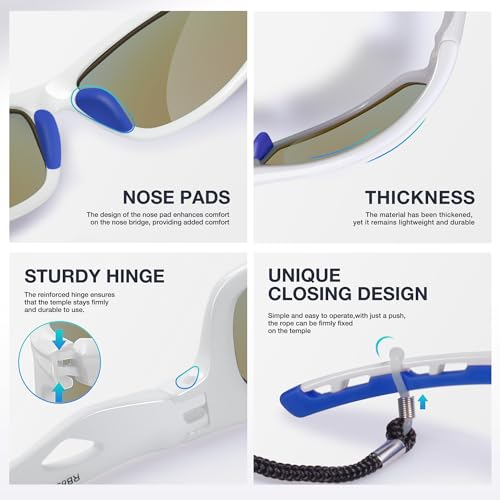 RIVBOS Polarized Sports Sunglasses Driving Sun Glasses Shades for Men Women for Cycling Baseball Running RB833-White&Blue - Image 4