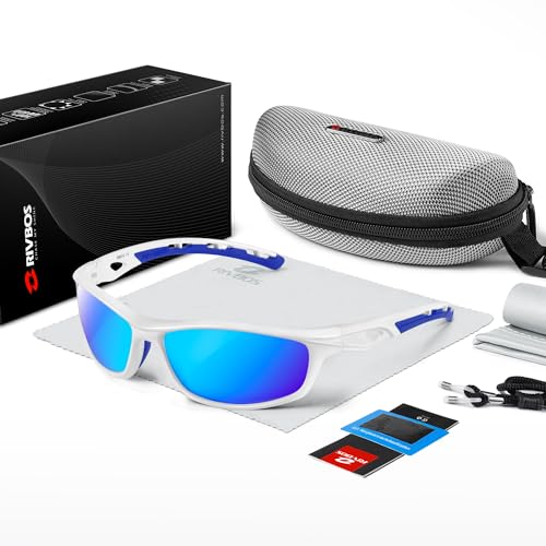 RIVBOS Polarized Sports Sunglasses Driving Sun Glasses Shades for Men Women for Cycling Baseball Running RB833-White&Blue - Image 5