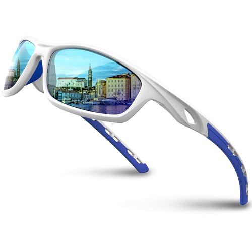 RIVBOS Polarized Sports Sunglasses Driving Sun Glasses Shades for Men Women for Cycling Baseball Running RB833-White&Blue - Image 1