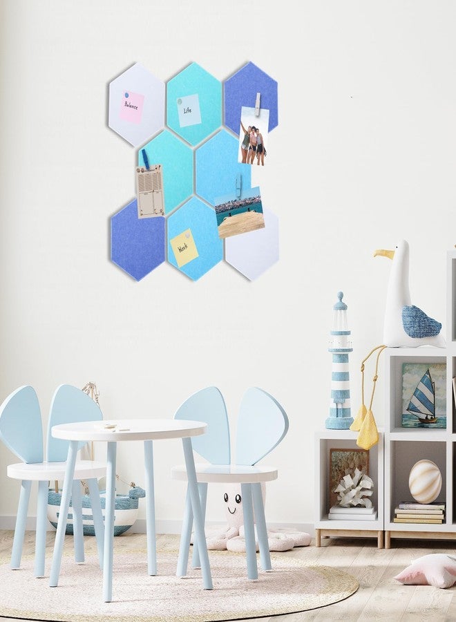 Mooliwe 8 Pcs 12" Large Hexagon Felt Cork Bulletin Board Tiles Self Adhesive DIY Pin Board with 50 Push Pins and 10 Colored Clips, Wall Decor for Office Home Kitchen Photos Memos(Blue) - Image 5