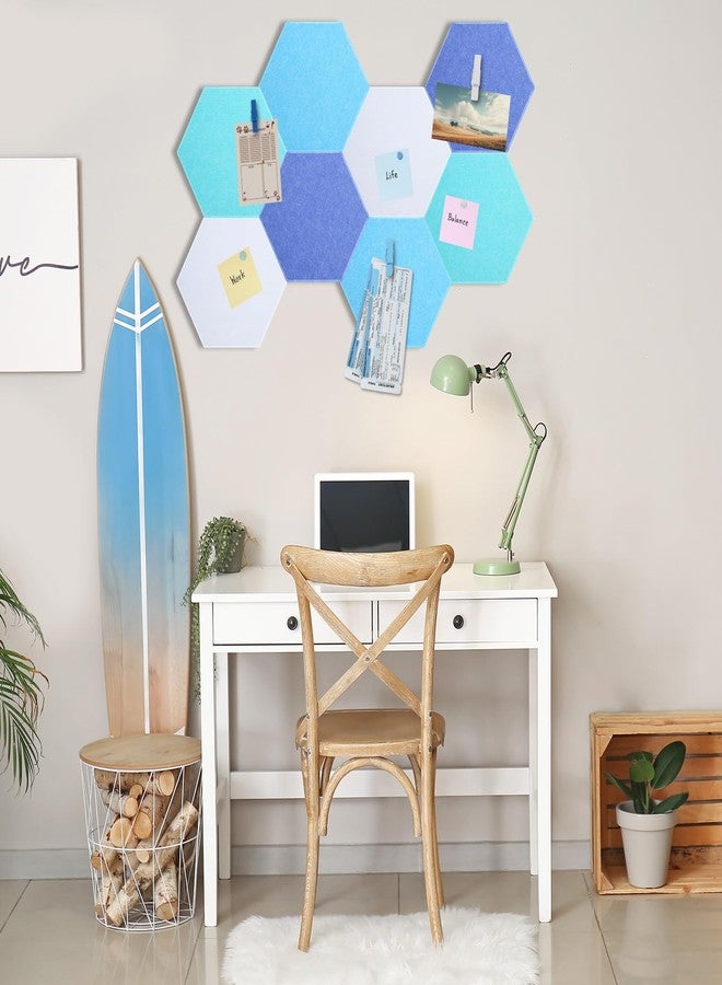 Mooliwe 8 Pcs 12" Large Hexagon Felt Cork Bulletin Board Tiles Self Adhesive DIY Pin Board with 50 Push Pins and 10 Colored Clips, Wall Decor for Office Home Kitchen Photos Memos(Blue) - Image 4