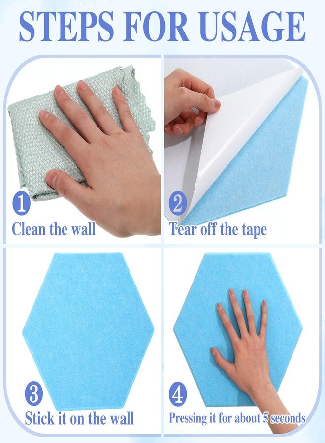 Mooliwe 8 Pcs 12" Large Hexagon Felt Cork Bulletin Board Tiles Self Adhesive DIY Pin Board with 50 Push Pins and 10 Colored Clips, Wall Decor for Office Home Kitchen Photos Memos(Blue) - Image 3