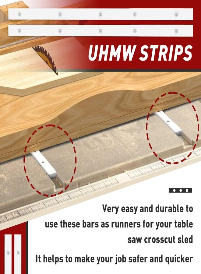 FixlyFido Crosscut Sled for Table Saw - Premium UHMW Plastic - 3/4" X 3/8" X 17" - Predrilled Holes and Screws - Ideal for U Tracks, Woodworking, Miter Slots, Router Table, Bandsaws - 4 Bars Included - Image 4