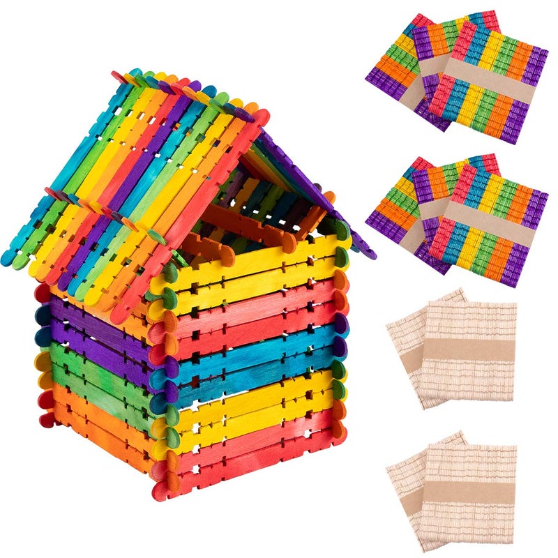 500 Pcs Connectable Sawtooth Popsicle Sticks  45 Colored and Natural Wood Craft Sticks for Kids Arts and Crafts Projects in The Classroom and Home