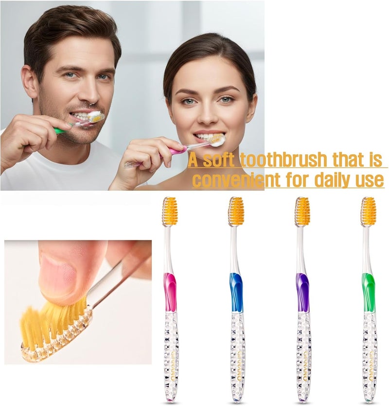 GIANANO Soft Slim Gold Bristles Toothbrush for Sensitive Gums - Ultra Soft Slim Bristles, Compact Head, Extra Soft toothbrushes for Adults / 4-Piece Set (Blue, Green, Pink, Violet) - Image 5