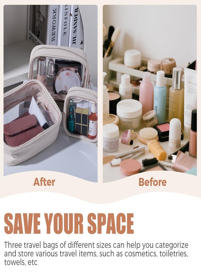 BS مول حقيبة أدوات تجميل BS-MALL مقاومة للماء، منظم مكياج، حجم سفر شفاف - منظم مستحضرات تجميل، حقيبة محمولة مقاومة للماء، مصنوعة من جلد البولي يوريثان، قابلة للغسل، حقيبة مكياج أساسية للسفر، عبوة من 3 قطع - Image 3