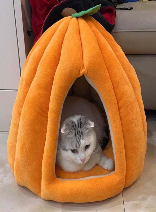 Sothuba Cat Beds for Indoor Cats, Pumpkin Cat House,Cute Pumpkin Shape Cat Cave Bed Cat Tent with Removable Cushion, Warm Cave Nest Sleeping Bed Puppy House for Cats Small Dogs (Orange, 18 in) - Image 4