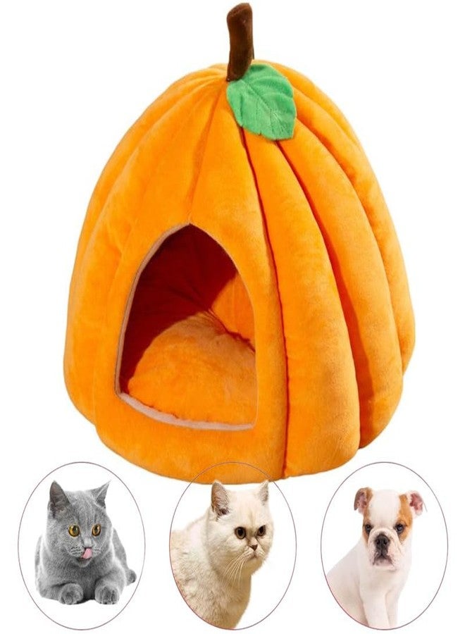 Sothuba Cat Beds for Indoor Cats, Pumpkin Cat House,Cute Pumpkin Shape Cat Cave Bed Cat Tent with Removable Cushion, Warm Cave Nest Sleeping Bed Puppy House for Cats Small Dogs (Orange, 18 in) - Image 2