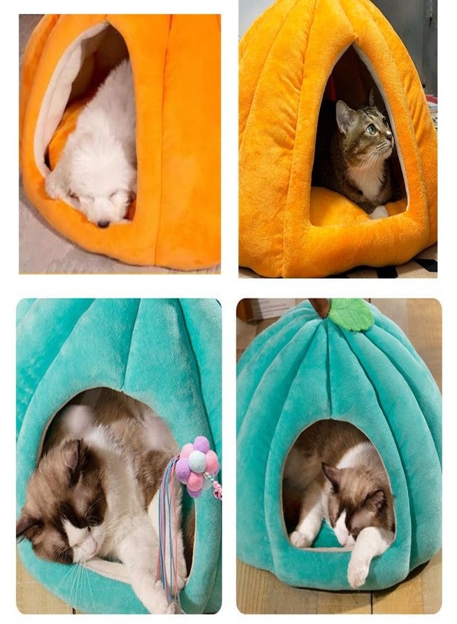 Sothuba Cat Beds for Indoor Cats, Pumpkin Cat House,Cute Pumpkin Shape Cat Cave Bed Cat Tent with Removable Cushion, Warm Cave Nest Sleeping Bed Puppy House for Cats Small Dogs (Orange, 18 in) - Image 3