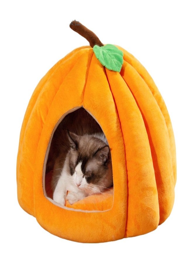 Sothuba Cat Beds for Indoor Cats, Pumpkin Cat House,Cute Pumpkin Shape Cat Cave Bed Cat Tent with Removable Cushion, Warm Cave Nest Sleeping Bed Puppy House for Cats Small Dogs (Orange, 18 in) - Image 1